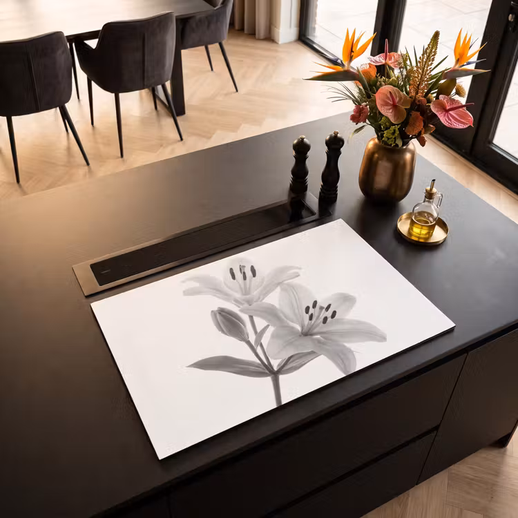 Inductie beschermer - Lelies - Elegant - Zwart - Wit — 3