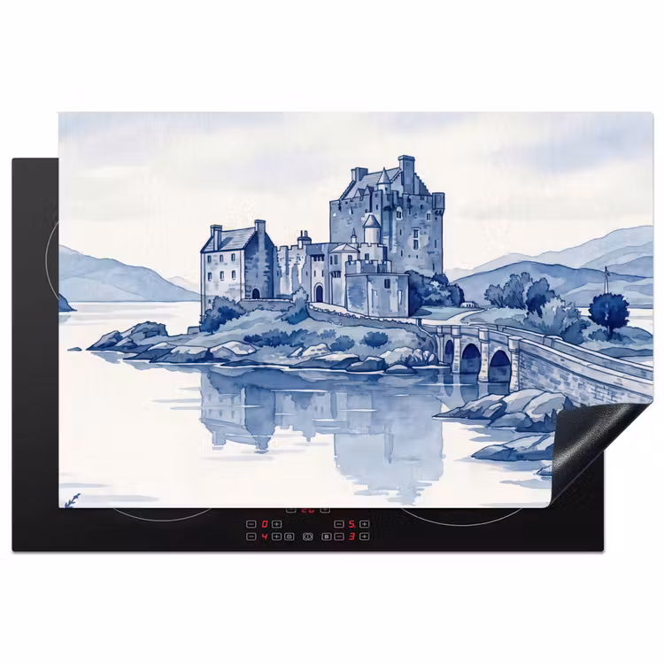 Inductie beschermer - Schots - Kasteel - Blauw - Aquarel — 2