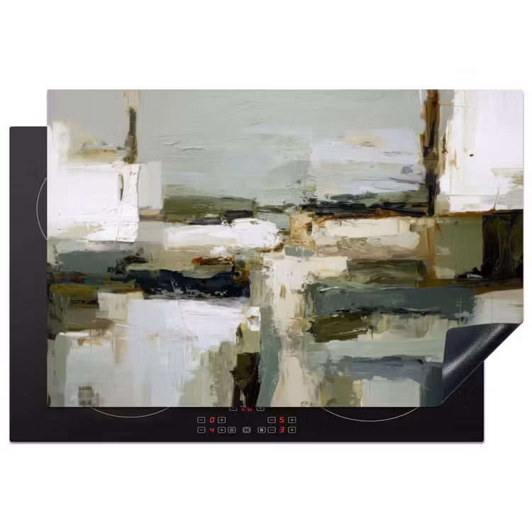 Inductie beschermer - Penseelstreken - Groen - Abstract - Japandi — 2