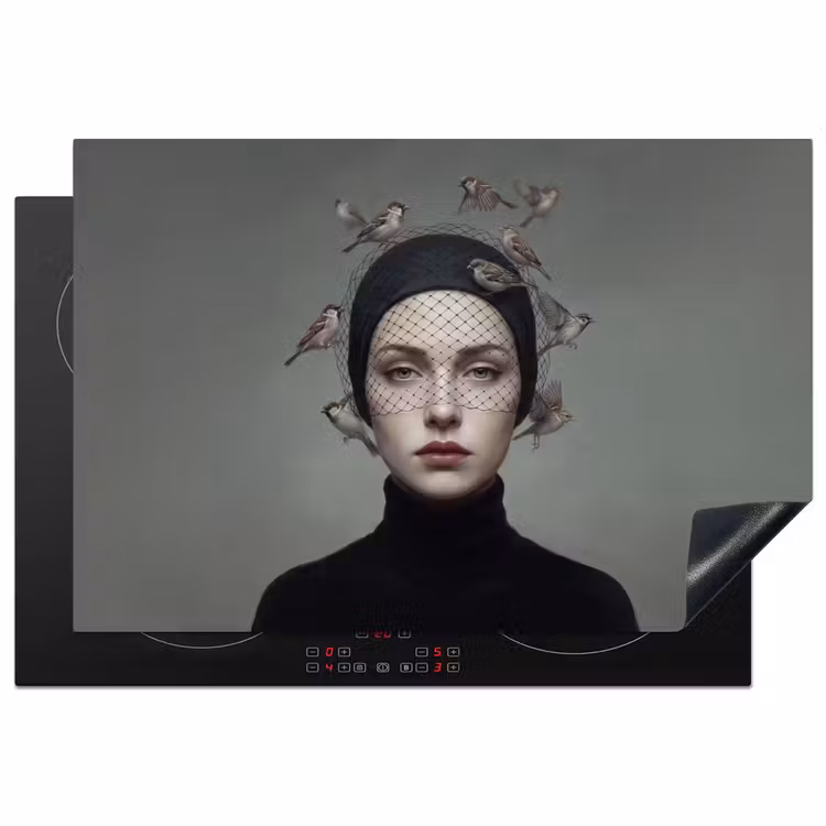 Inductie beschermer - Portret - Vogels - Zwart — 2