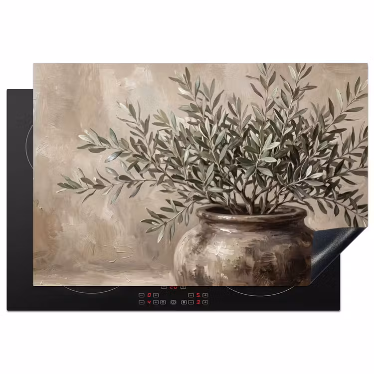 Inductie beschermer - Olijfplant - Aardenpot - Abstract - Beige — 2