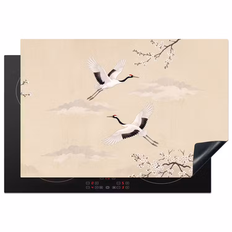 Inductie beschermer - Kraanvogels - Bloesem - Beige — 2