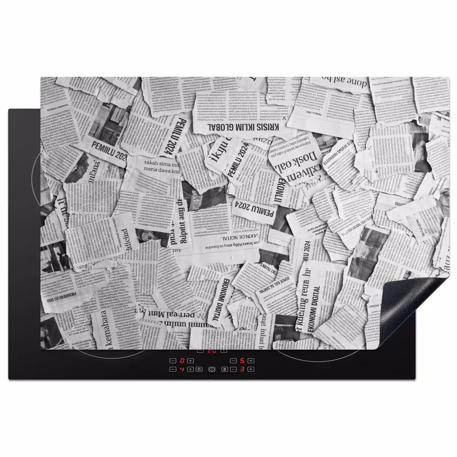 Inductie beschermer - Krant - Versnipperd - Textuur - Zwart-wit - Abstract — 1