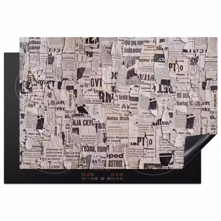 Inductie beschermer - Krant - Gescheurd - Textuur - Abstract - Zwart-wit — 1