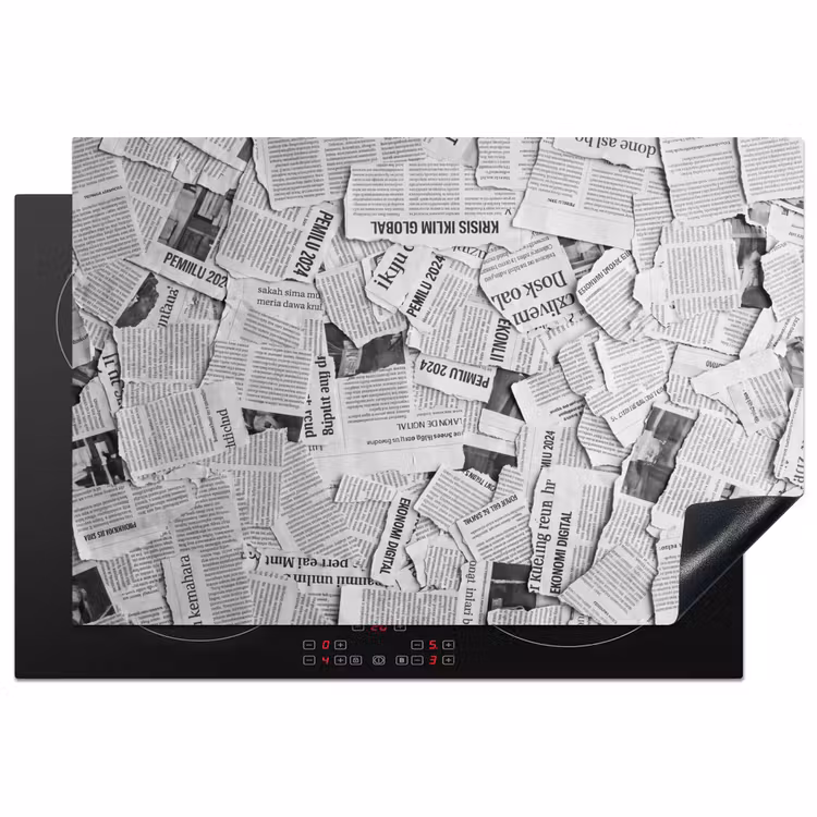 Inductie beschermer - Krant - Versnipperd - Textuur - Zwart-wit - Abstract — 1