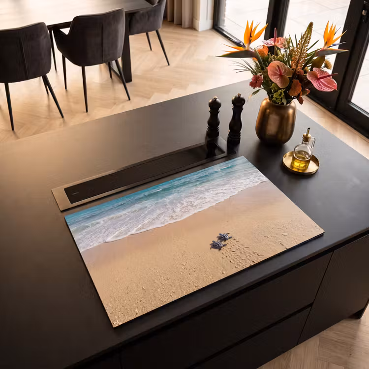 Inductie beschermer - Schildpad - Jong - Strand - Oceaan - Blauw — 3