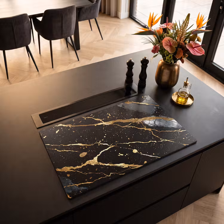 Inductie beschermer - Marmer - Zwart - Goud - Structuur — 3