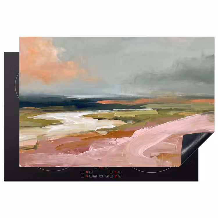 Inductie beschermer - Landschap - Rivier - Abstract - Roze - Groen — 1