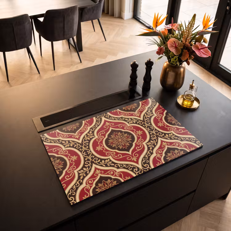 Inductie beschermer - Patroon - Ornament - Barok - Rood - Goud — 3