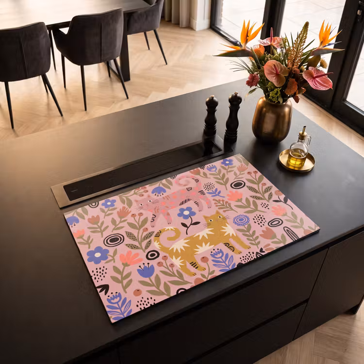 Inductie beschermer - Kat - Bloemen - Dieren - Modern - Roze — 3