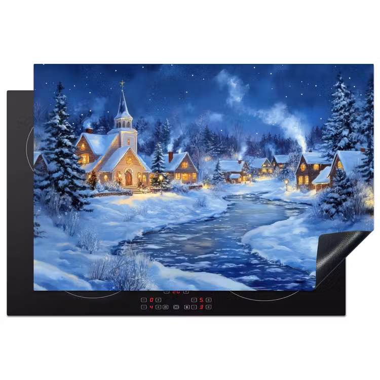 Inductie beschermer - Winteravond - Kerstdorp - Donker — 1