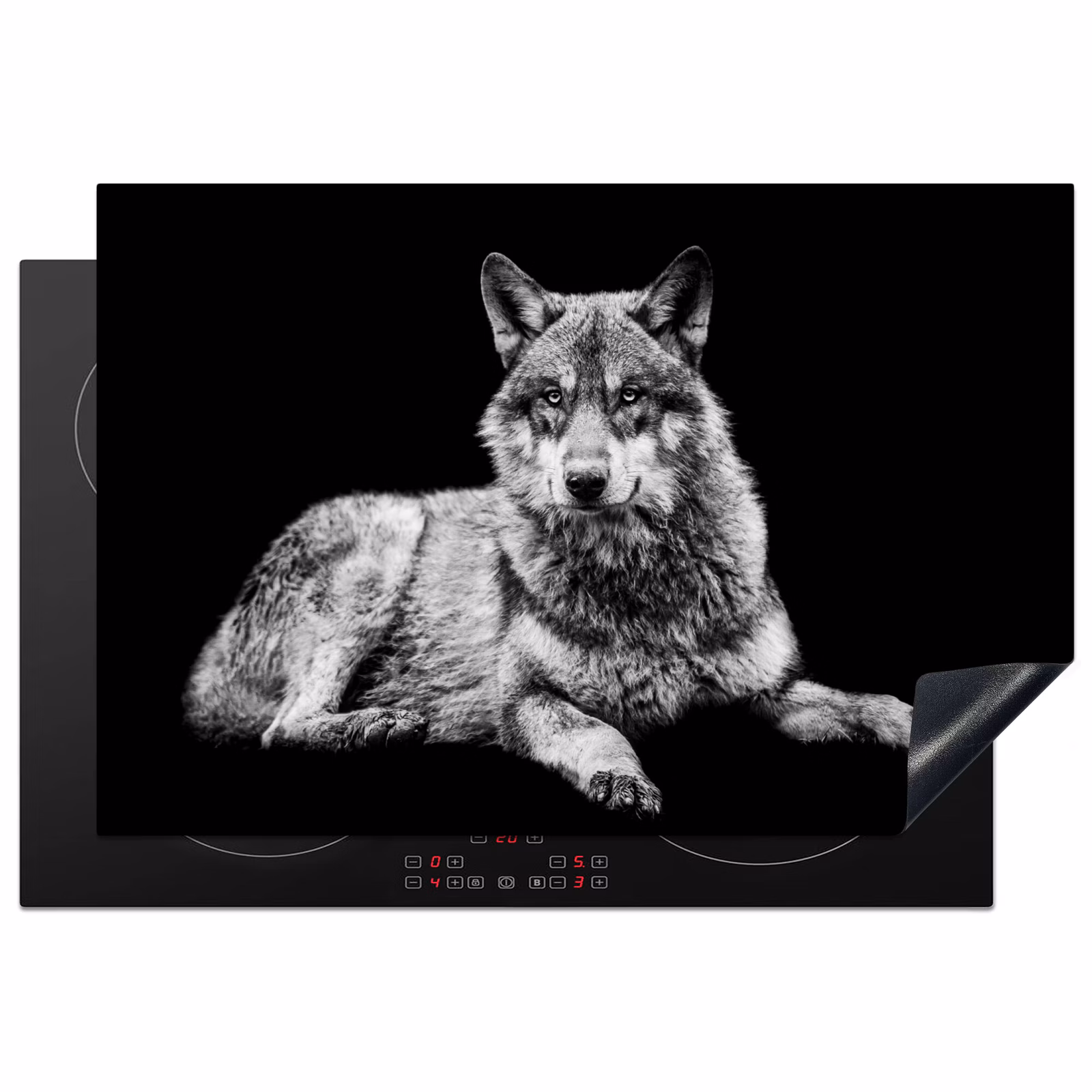Inductie beschermer - Wilde dieren - Wolf - Zwart - Wit — 1