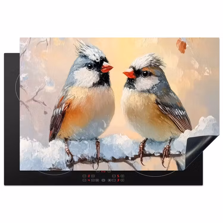 Inductie beschermer - Vogels - Tak - Winter - Sneeuw — 1