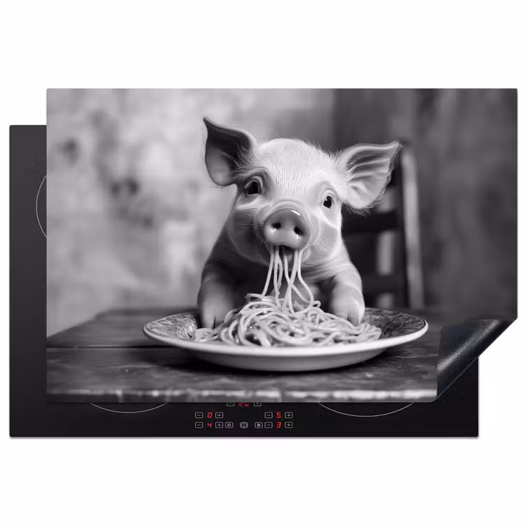 Inductie beschermer - Varken - Schattig - Spaghetti - Zwart wit - Dier — 1