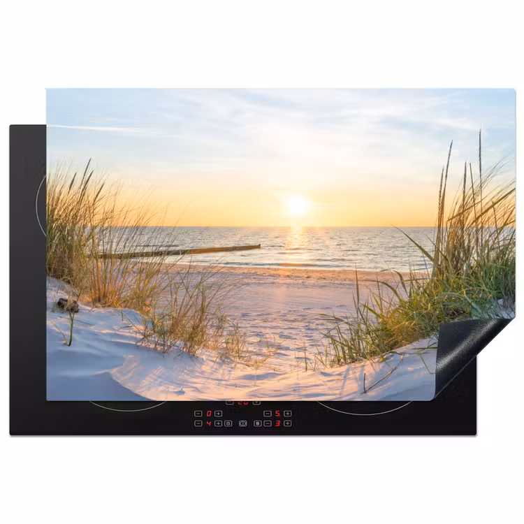Inductie beschermer - Strandzonsondergang met Helmgras — 2