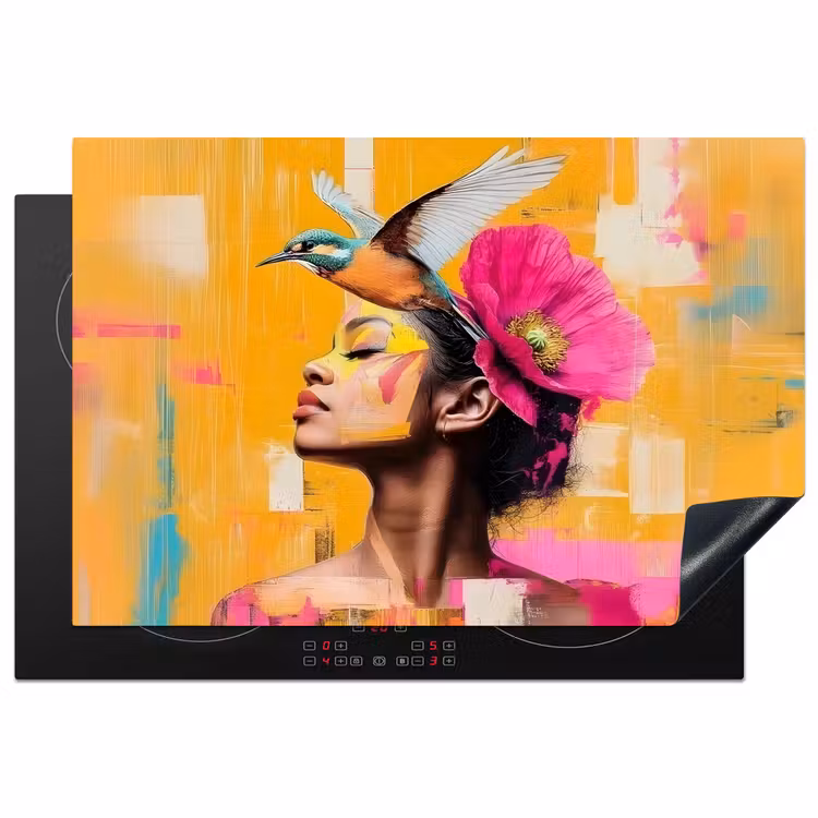 Inductie beschermer - Vogel - Vrouw - Abstract - Bloem — 2