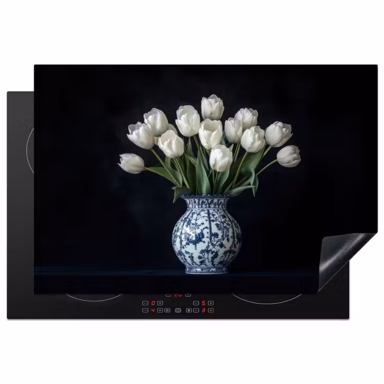 Inductie beschermer - Wit - Bloemen - Tulpen - Vaas — 1