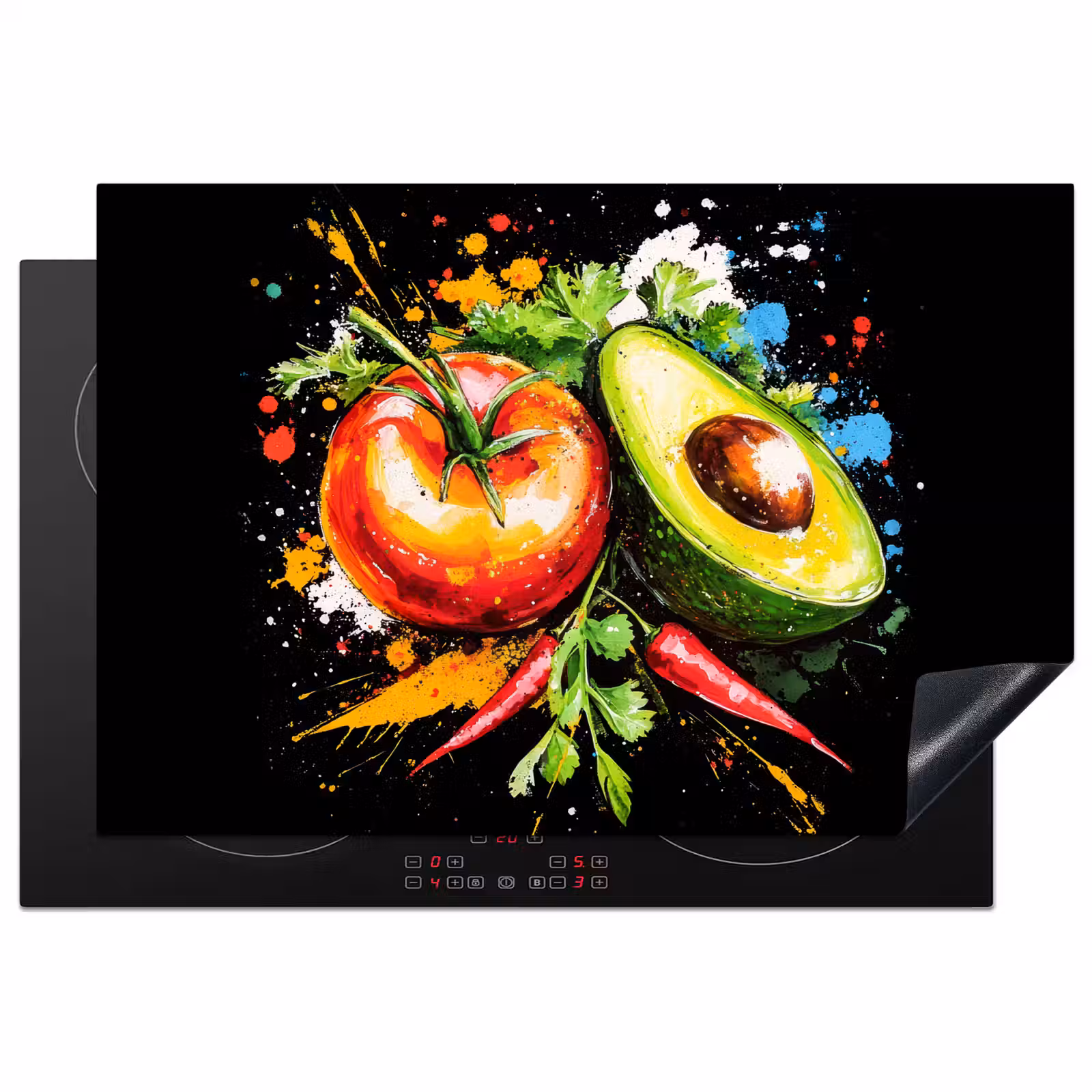 Inductie beschermer - Tomaat - Avocado - Peper - Graffiti - Verf - Modern — 1
