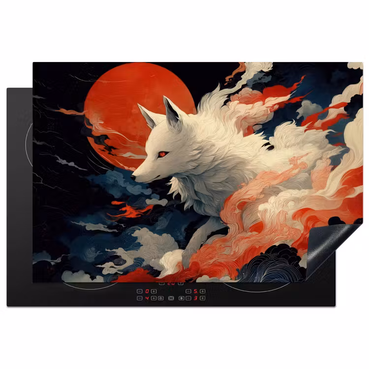 Inductie beschermer - Witte vos - wolken - maan — 2