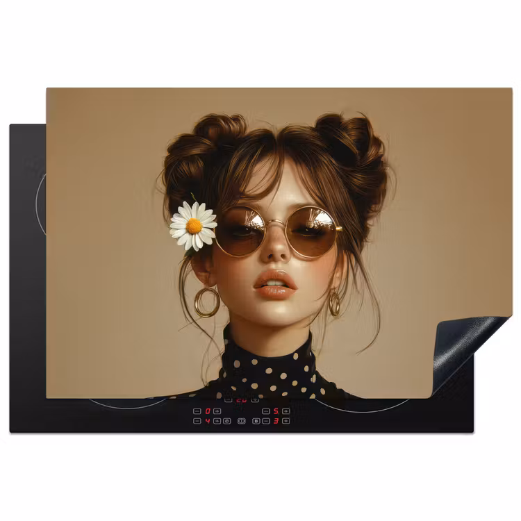 Inductie beschermer - Vrouw - Beige - Bloem - Modern - Portret — 1