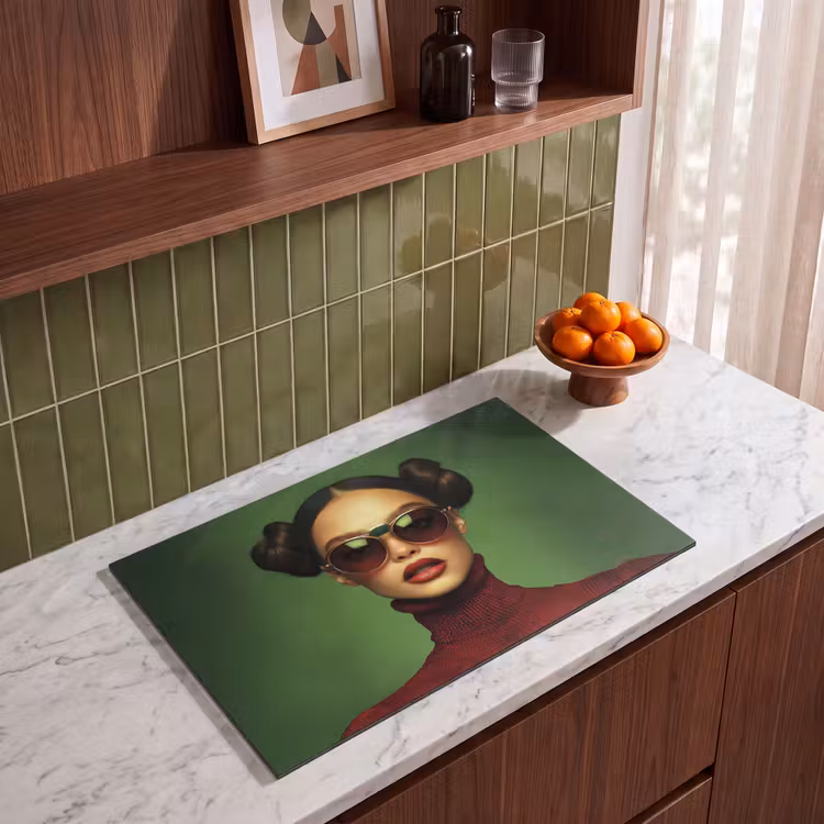 Inductie beschermer - Vrouw - Groen - Bril - Aesthetic - Modern — 4