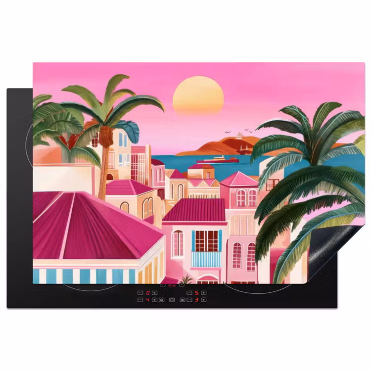 Inductie beschermer - Stad - Roze - Palmbomen — 2
