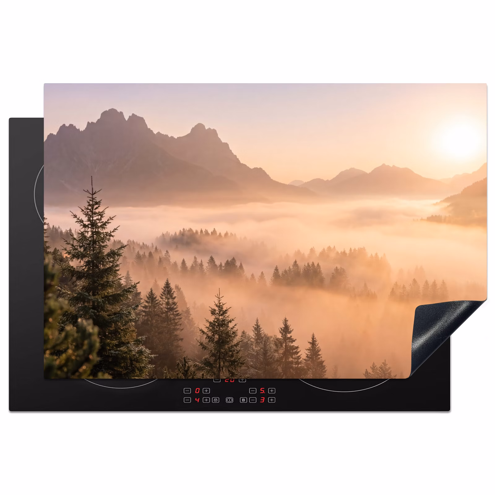 Inductie beschermer - Zonlicht - Mist - Bergen - Bomen — 1