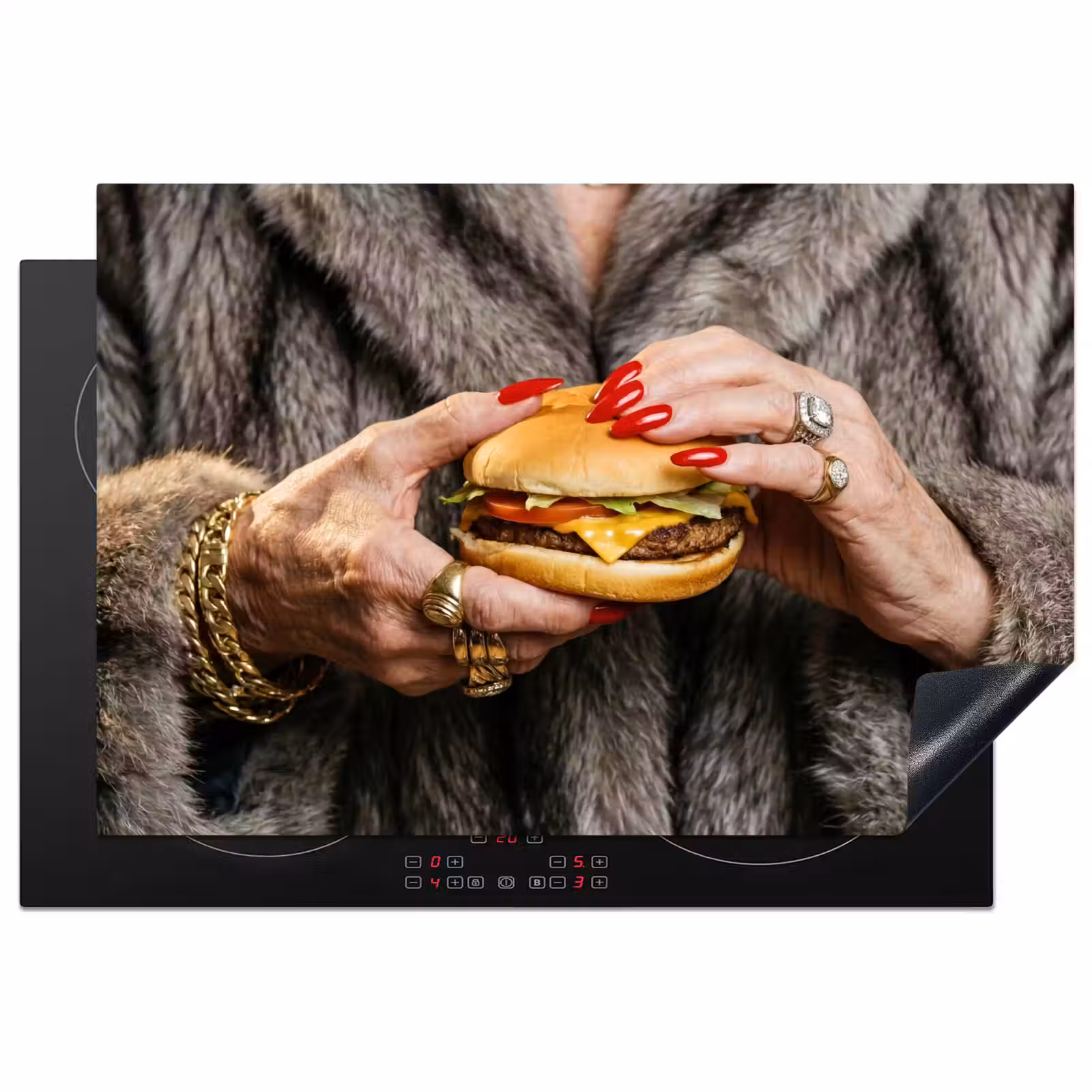 Inductie beschermer - Vrouw - Hamburger - Bontjas — 1