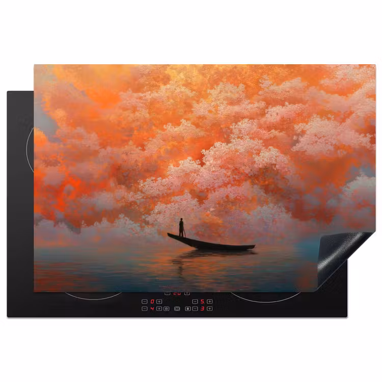 Inductie beschermer - Zee - Boot - Wolken - Oranje — 2