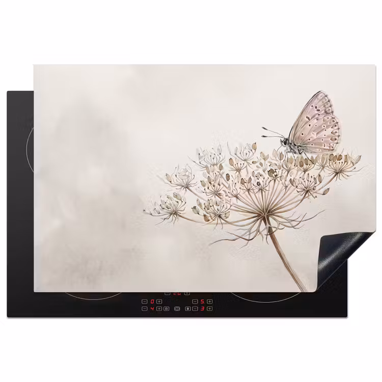 Inductie beschermer - Vlinder - Bloem -Natuur - Beige — 2