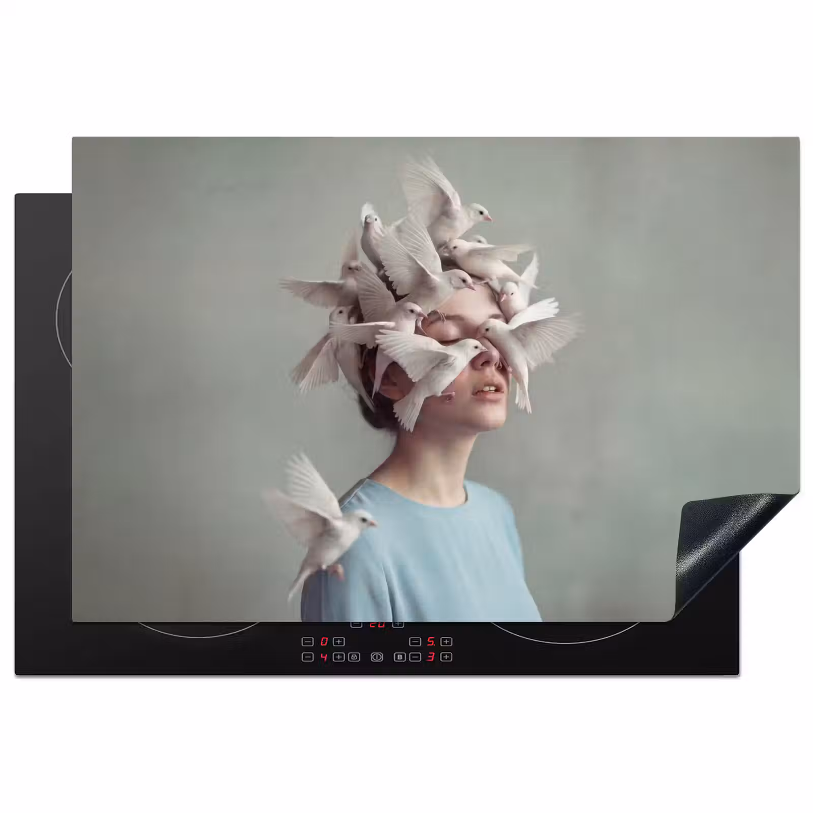Inductie beschermer - Vrouw - Vogels - Abstract - Modern - Wit — 1