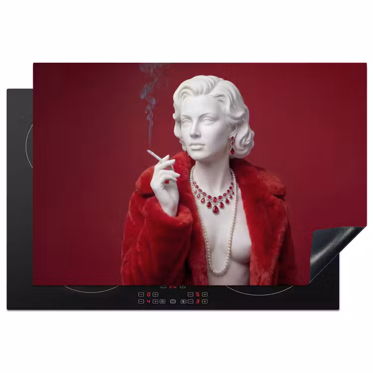 Inductie beschermer - Vrouw - Bontjas - Mode - Klassiek - Rood — 1