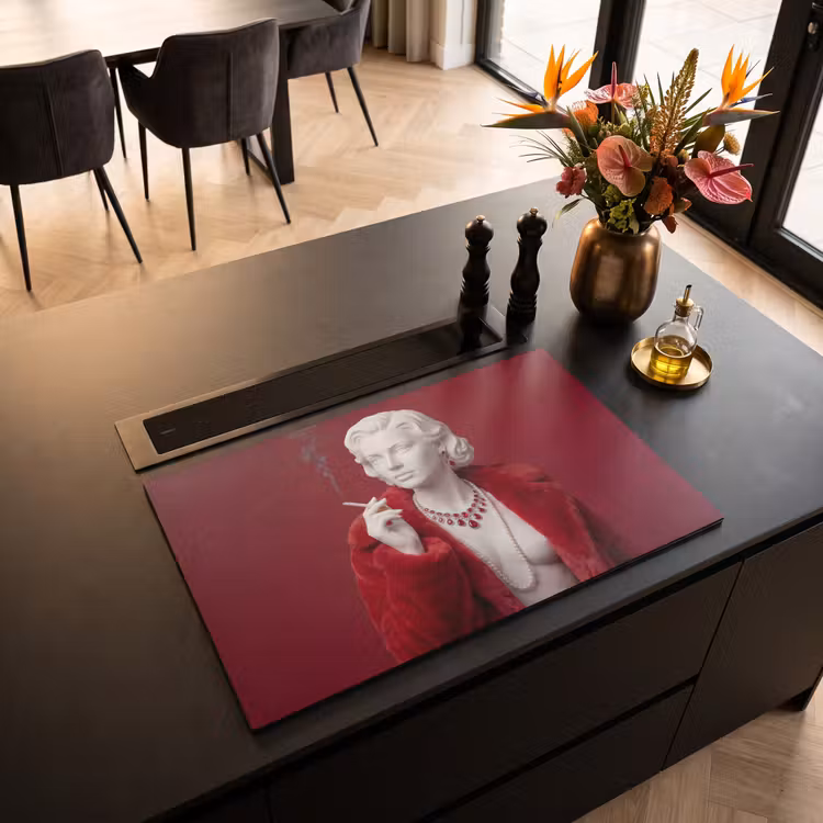 Inductie beschermer - Vrouw - Bontjas - Mode - Klassiek - Rood — 3
