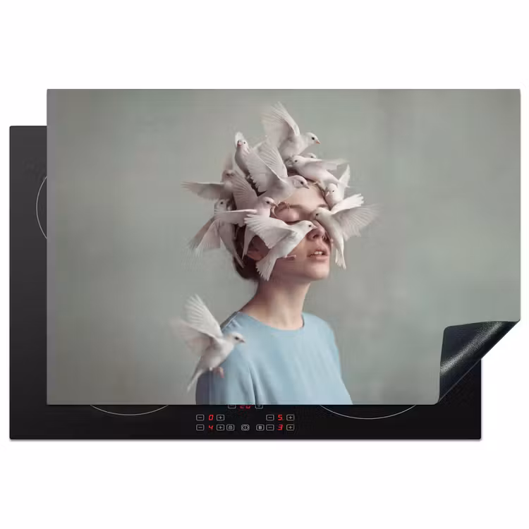 Inductie beschermer - Vrouw - Vogels - Abstract - Modern - Wit — 1