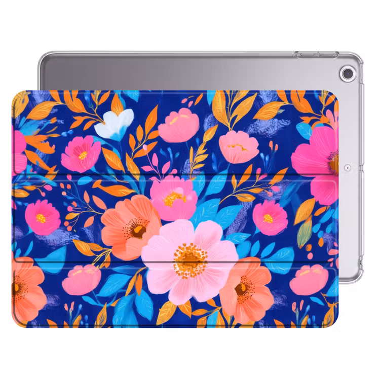 iPad hoes - Bloemen - Blauw - Roze — 1