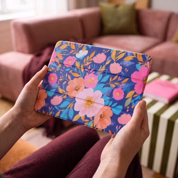 iPad hoes - Bloemen - Blauw - Roze — 3