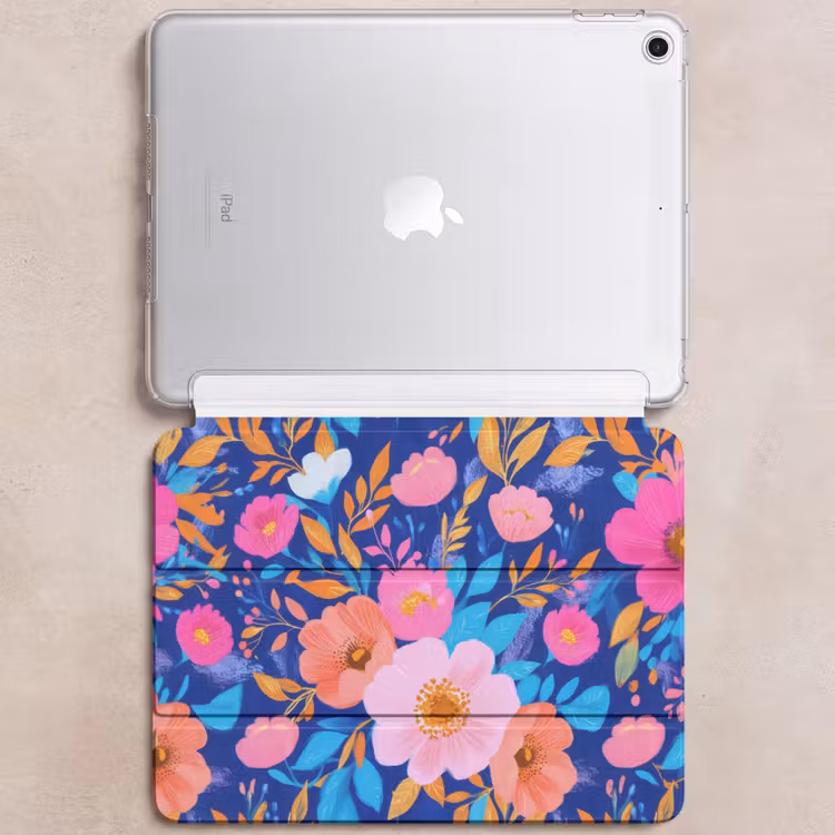 iPad hoes - Bloemen - Blauw - Roze — 6