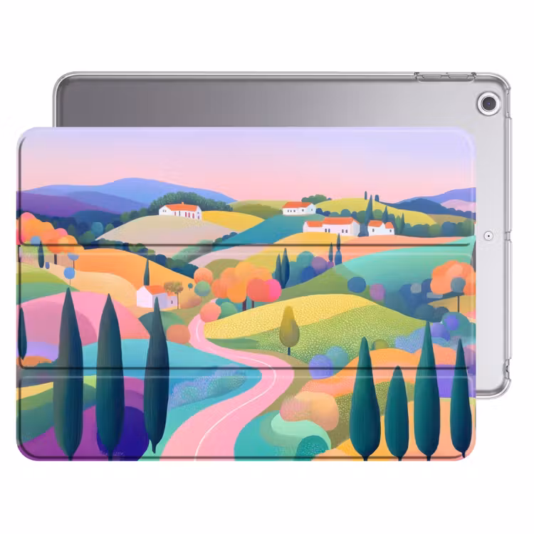 iPad hoes - Landschap - Paars - Pastel - Huizen — 1