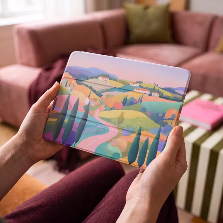iPad hoes - Landschap - Paars - Pastel - Huizen — 3