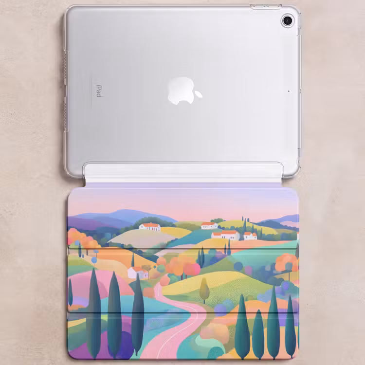 iPad hoes - Landschap - Paars - Pastel - Huizen — 6