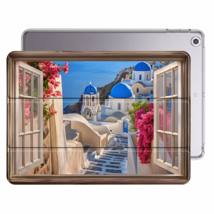 iPad hoes - Doorkijk - Santorini - Landschap - Blauw - Grieks — 1
