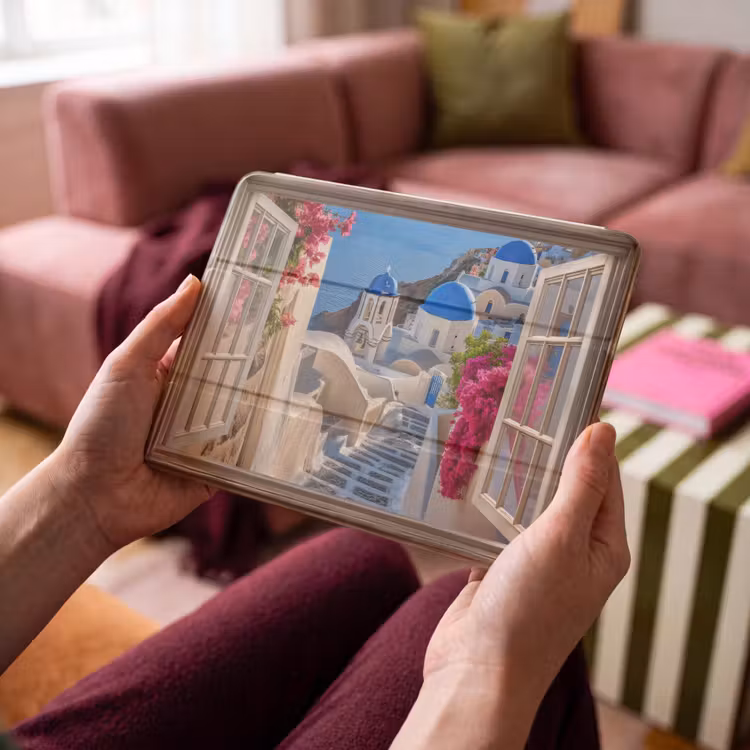 iPad hoes - Doorkijk - Santorini - Landschap - Blauw - Grieks — 3
