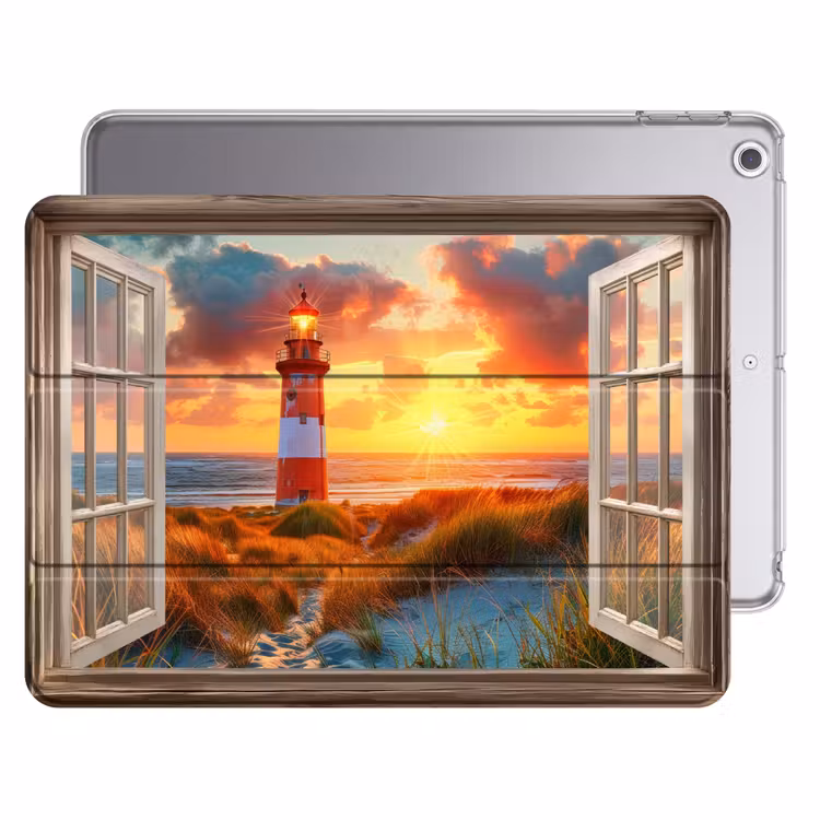 iPad hoes - Doorkijk - Raam - Vuurtoren - Zonsondergang - Strand — 1