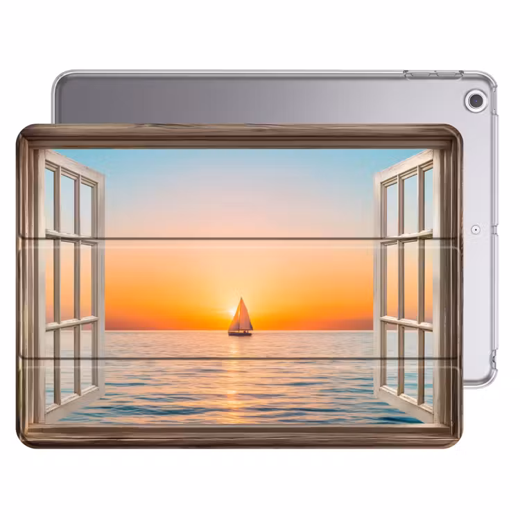 iPad hoes - Doorkijk - Zee - Boot - Zonsondergang — 1