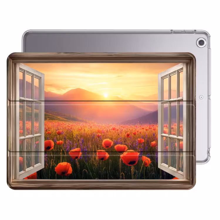 iPad hoes - Doorkijk - Klaprozen - Bloemen - Rood - Open raam — 1