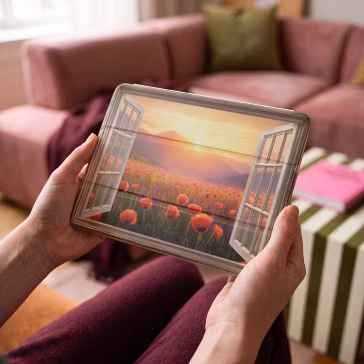 iPad hoes - Doorkijk - Klaprozen - Bloemen - Rood - Open raam — 3