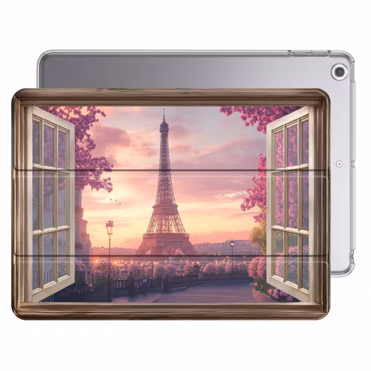 iPad hoes - Doorkijk - Parijs - Eiffeltoren - Roze - Kersenbloesem — 1