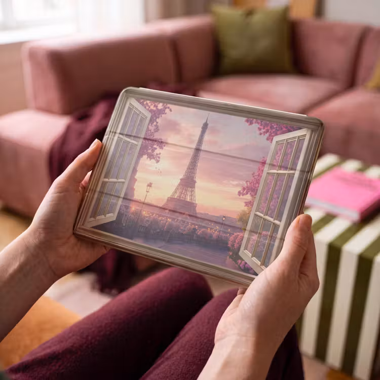 iPad hoes - Doorkijk - Parijs - Eiffeltoren - Roze - Kersenbloesem — 3