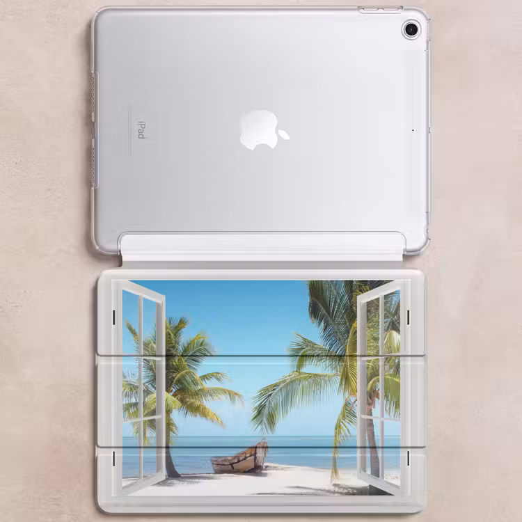 iPad hoes - Doorkijk - Strand - Palmboom - Boot - Tropisch - Zee - Blauw — 6
