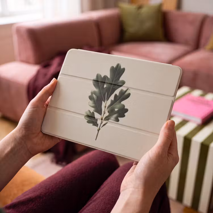 iPad hoes - Eikenbladeren - Beige - Groen - Golvende randen — 3